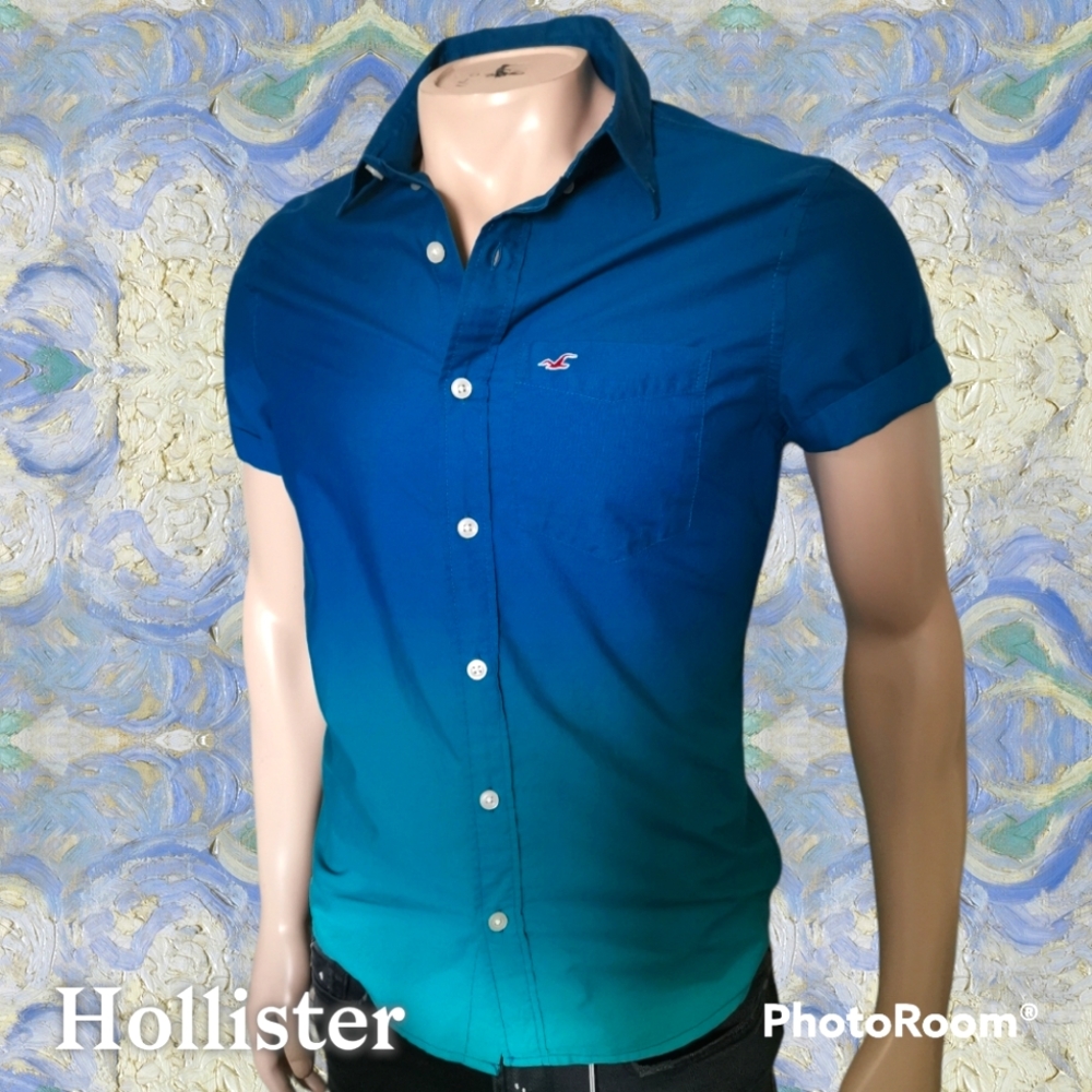 🆕 Hollister Co. Short Sleeve Button Down Shirt Ombré Dip Dye Roll Sleeve XS